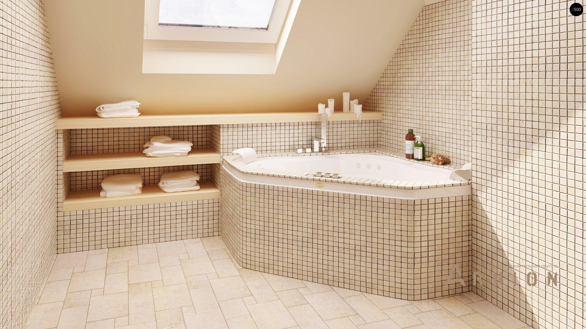 12. Проект одноэтажного дома в европейском стиле с четырехскатной, Z18 dk, площадью - 187 кв c мансардой, балконом